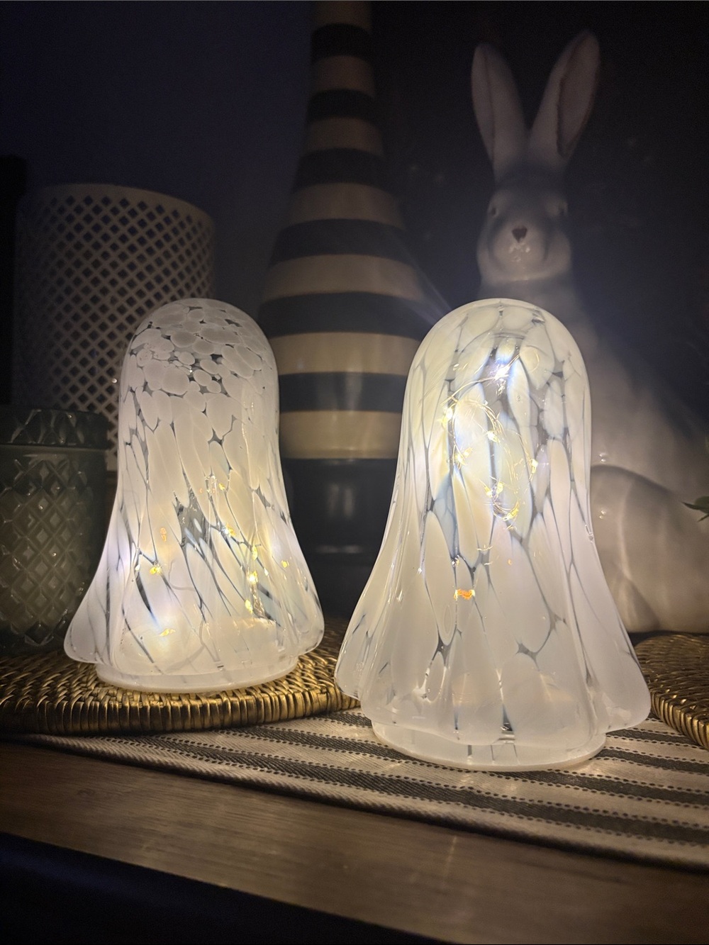 🆕Overjoyed Boutique Blown Glass Light Up Ghosts, Bundle Of 2
